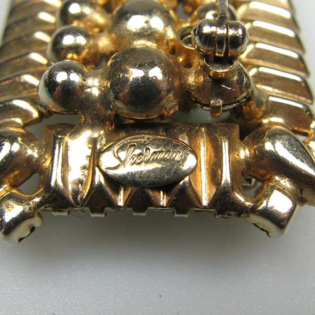 Sherman Gold-Tone Metal Brooch And Earrings 