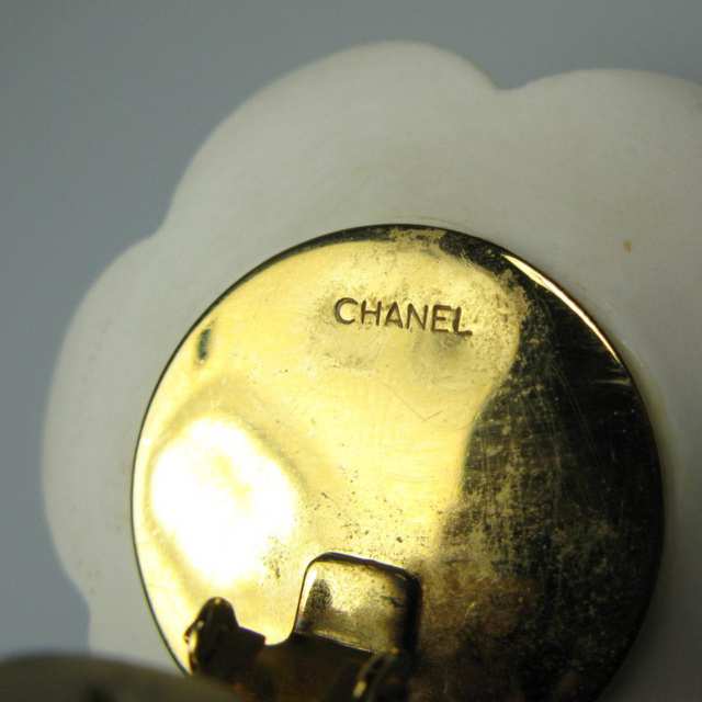 Pair Of Chanel “Camelia” Resin And Gold Tone Metal Earrings