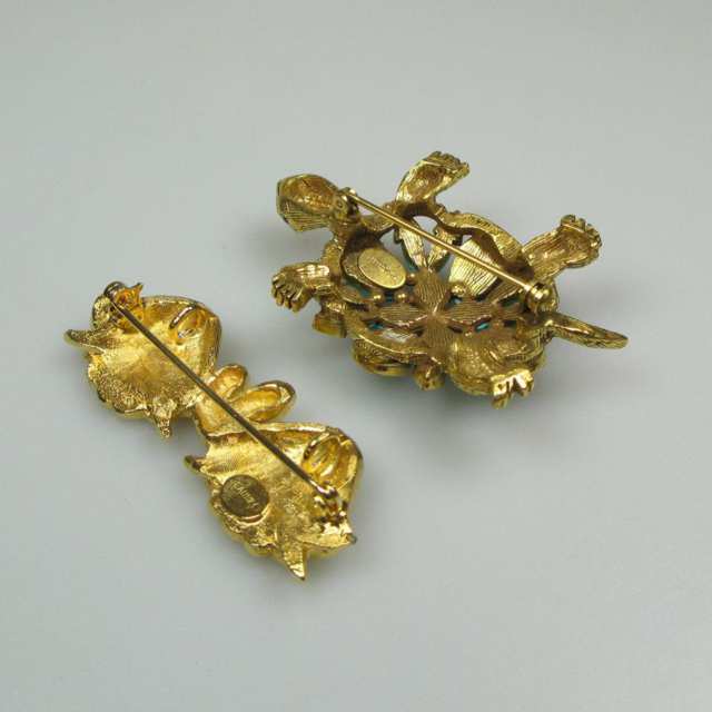 2 Jeanne Gold Tone Metal Brooches