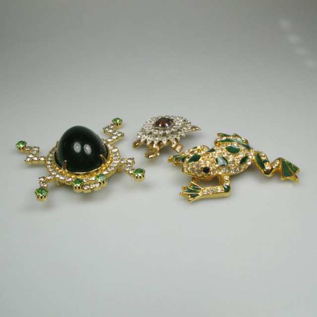 Dominique Gold Tone Metal Turtle Brooch And A Similar Sardi Frog Brooch