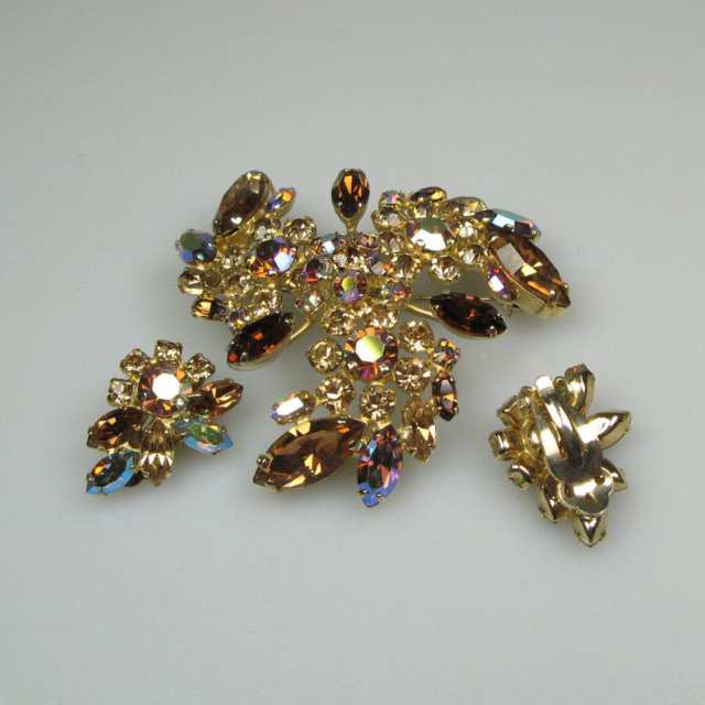 Two Sherman Gold Tone Metal Brooch And Earring Suites