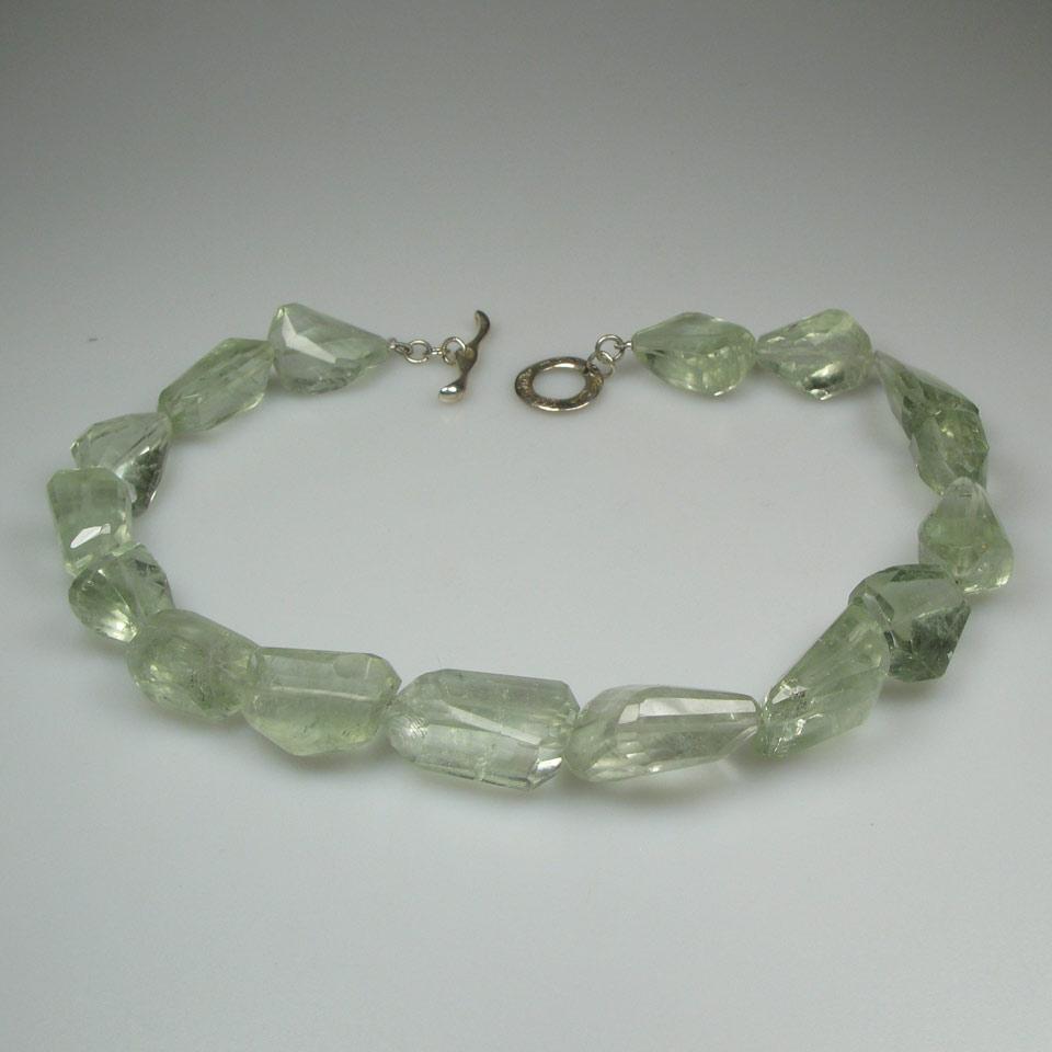 Single Strand Of Tumbled And Faceted Prasiolite Beads