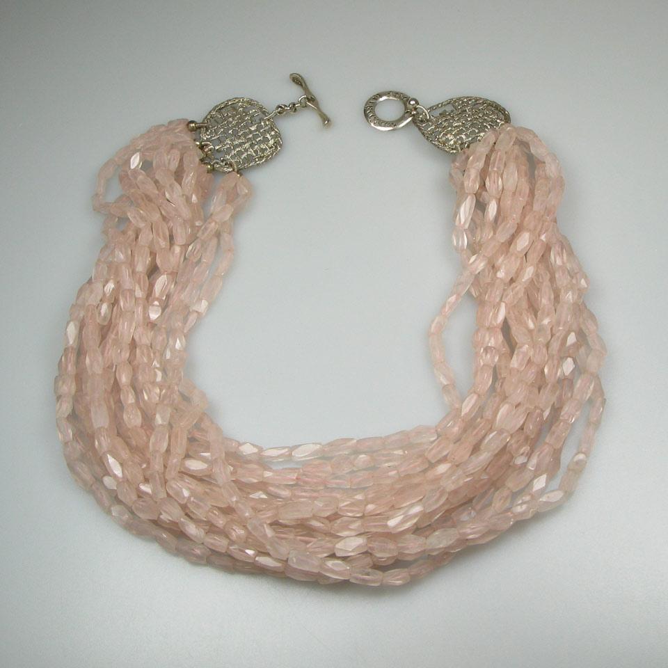 15 Strand Faceted Rose Quartz Bead Necklace