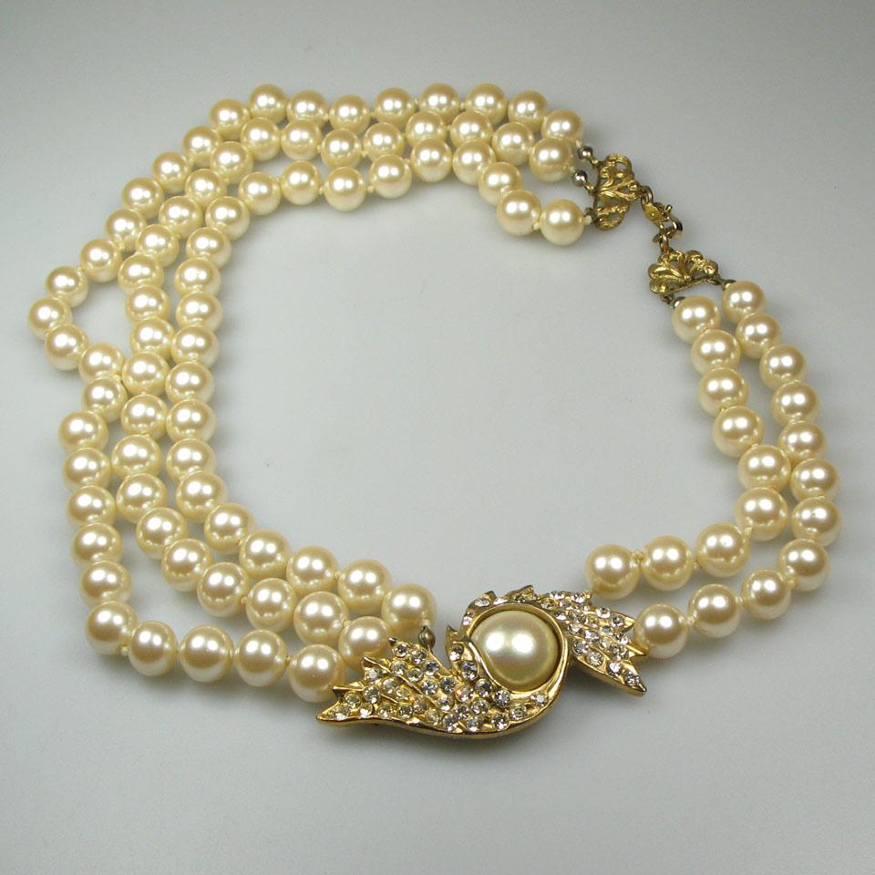 Triple Strand Faux Pearl Necklace