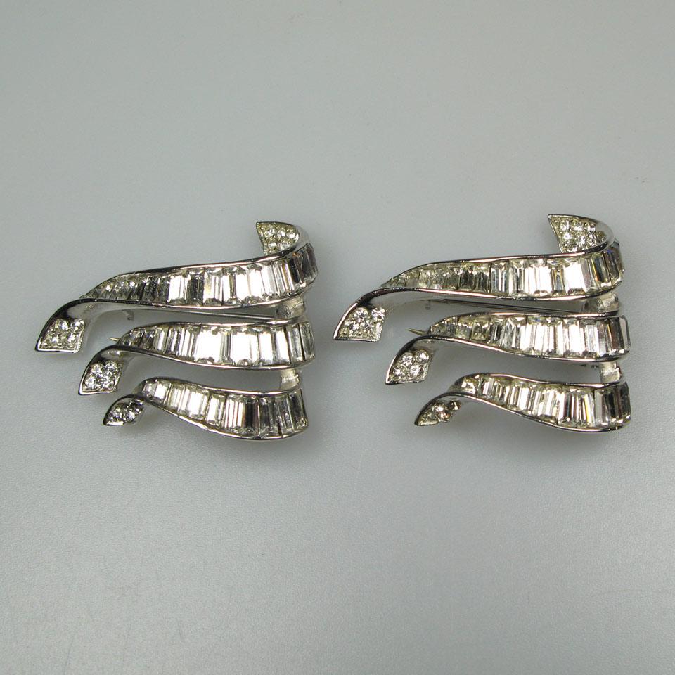 Pair Of Boucher Silver-Tone Clip Brooches