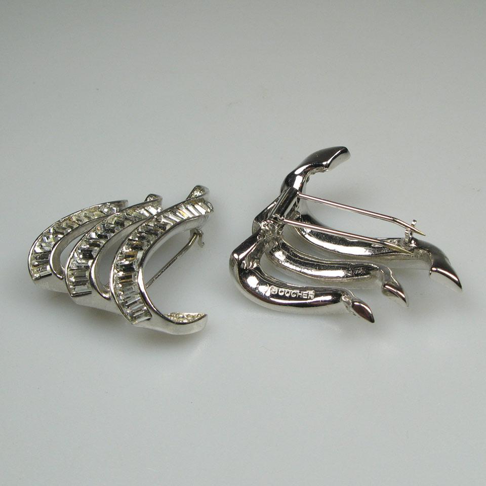 Pair Of Boucher Silver-Tone Clip Brooches