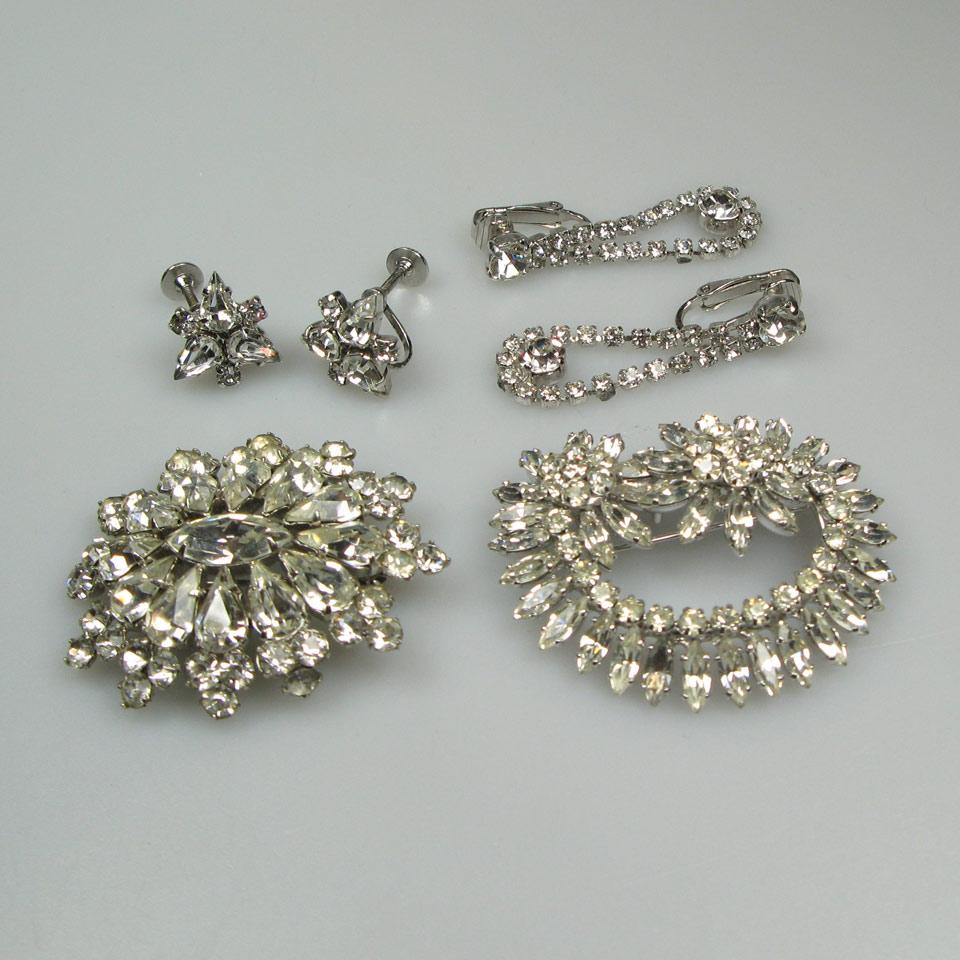Two Sherman Silver Tone Metal Brooches And Two Pairs Of Similar Sherman Earrings