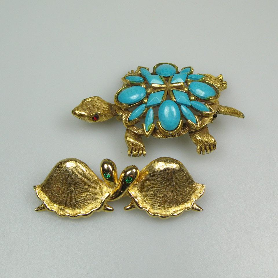 2 Jeanne Gold Tone Metal Brooches
