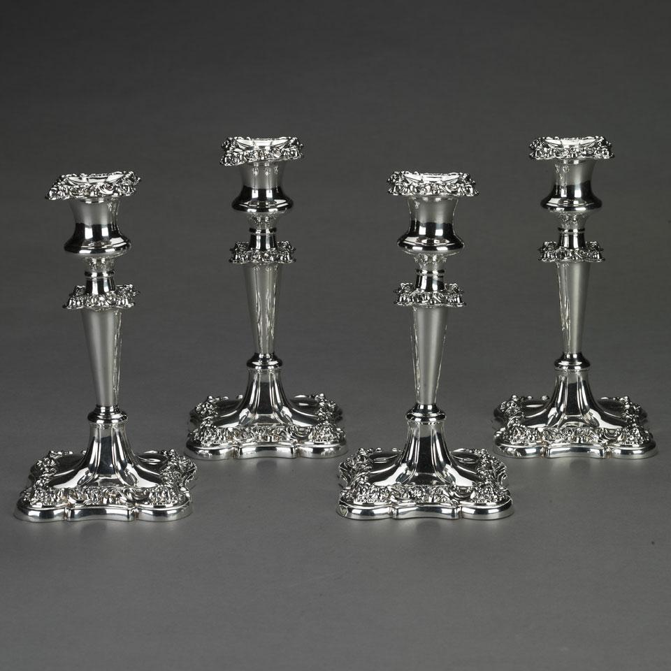 Set of Four ‘Regency’ Silver Plated Table Candlesticks, Birks-Ellis, 20th century