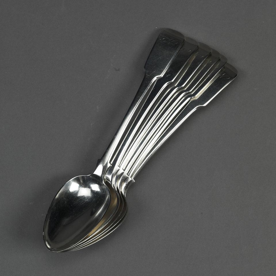 Six George III Scottish Silver Fiddle Pattern Table Spoons, William Mitchell & William Russell, Edinburgh, 1809