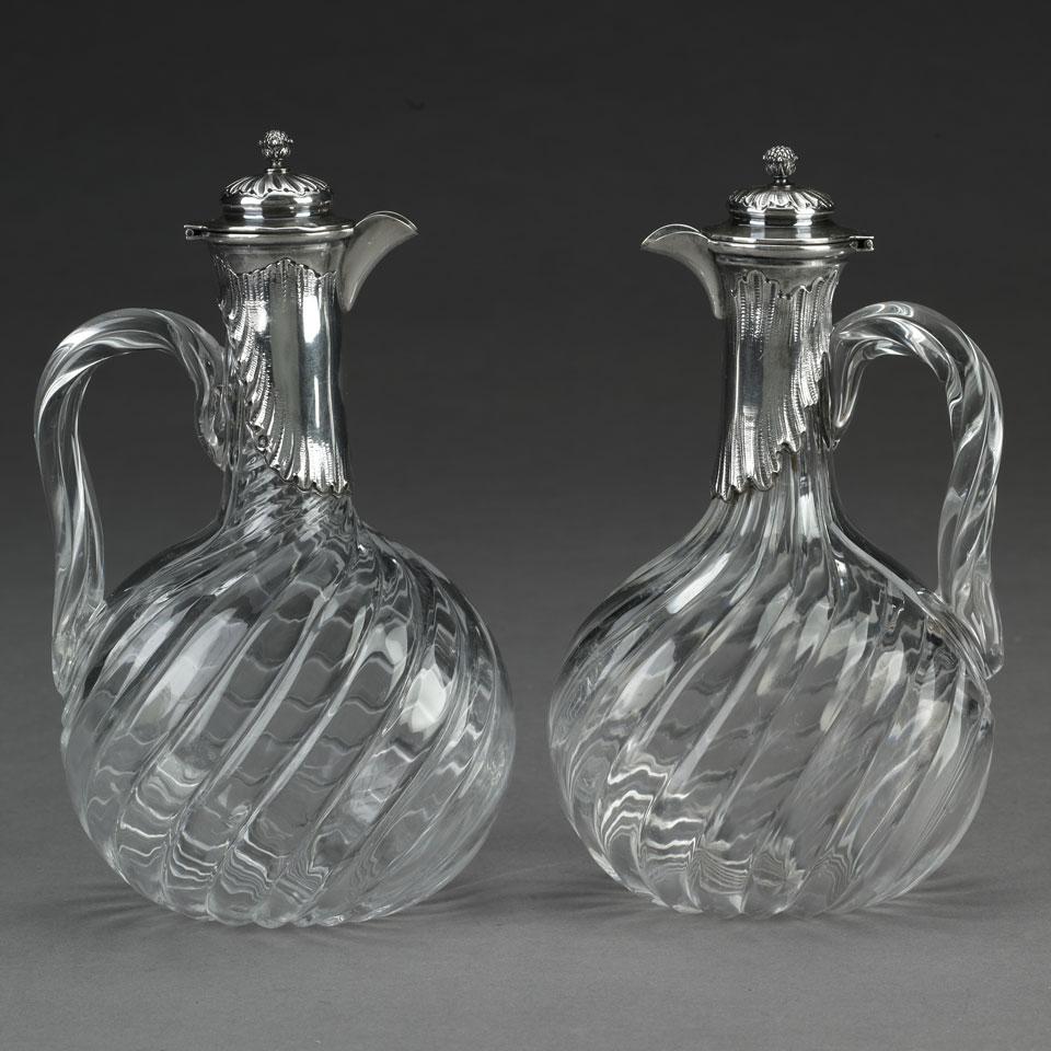 Pair of French Silver Mounted Cut Glass Carafes, Paris, c.1900