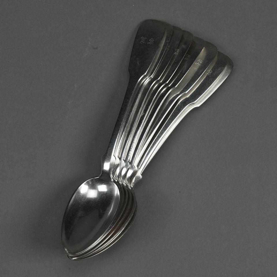 Eight Continental Silver Fiddle Pattern Table Spoons, 19th century