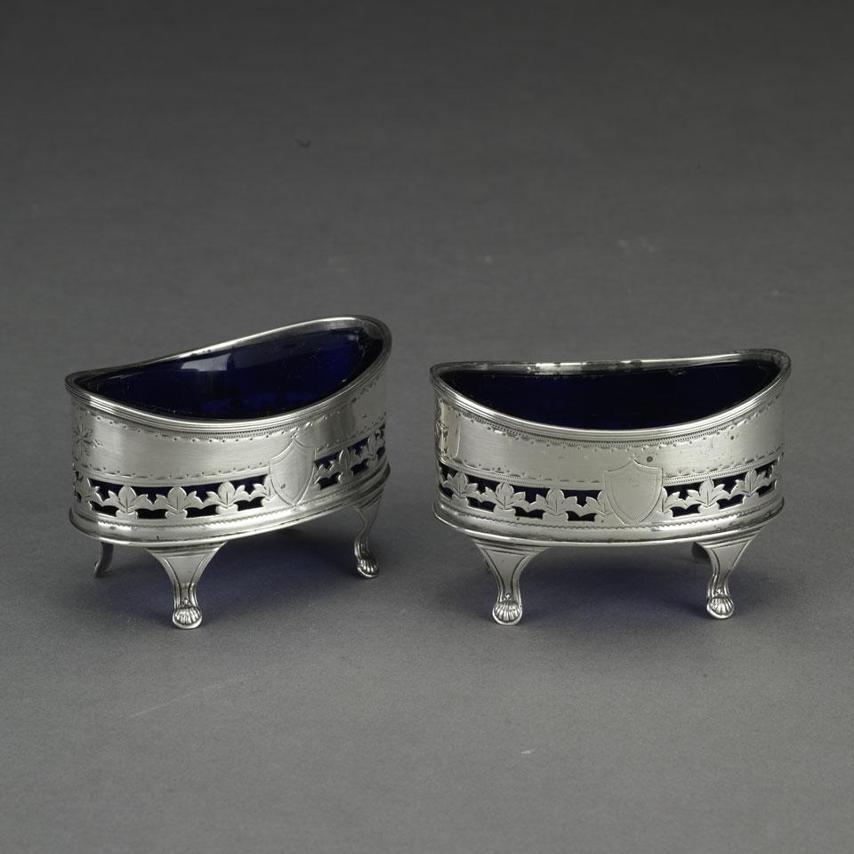 Pair of Late Victorian Silver Oval Salts, Hawksworth, Eyre & Co., London, 1898