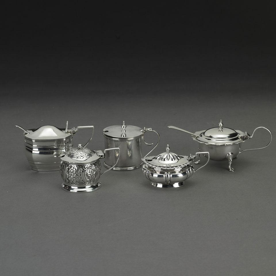 Five English Silver Mustard Pots, various makers, c.1901-1931