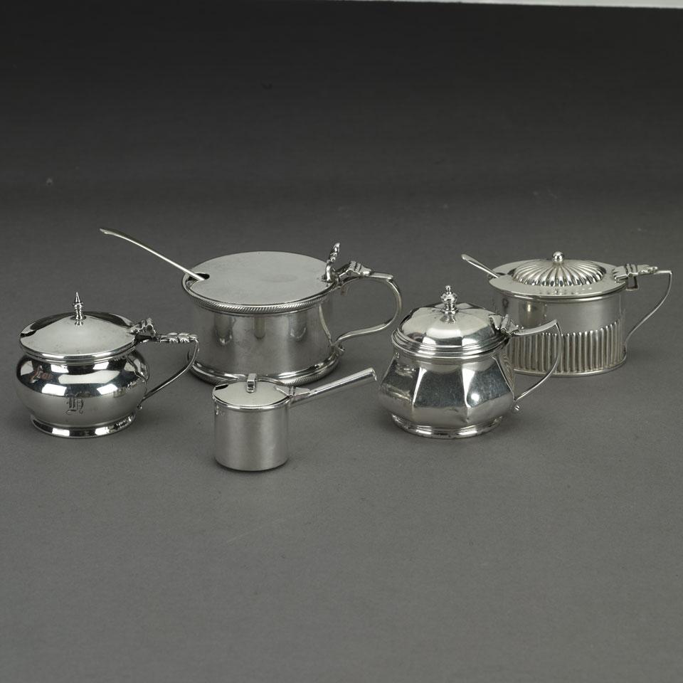 Five English Silver Mustard Pots, various makers, c.1899-1935