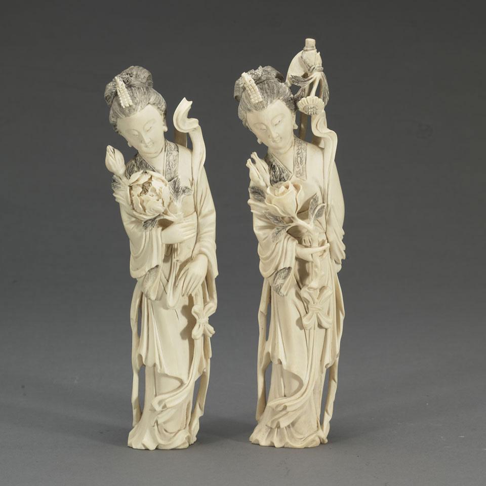 Pair of Ivory Carved Ladies