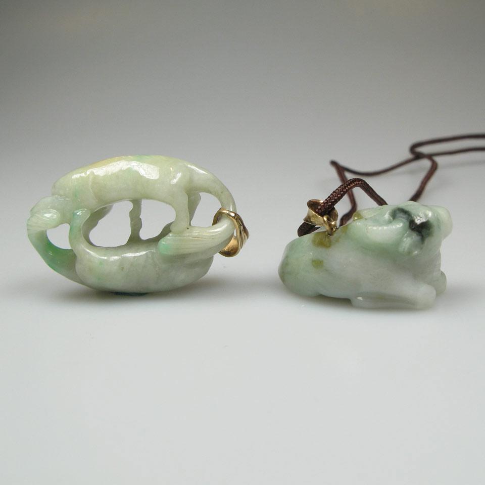 Two Carved Jadeite Pendants