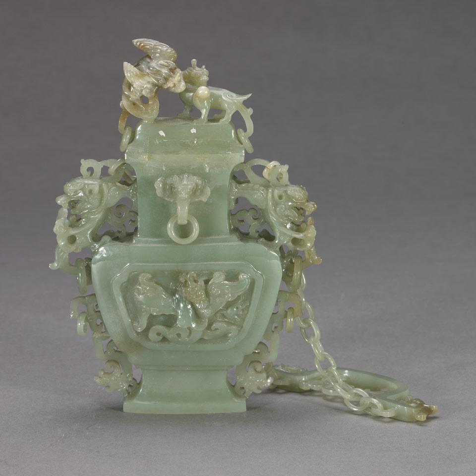 Spinach Green Jade Vase and Cover 