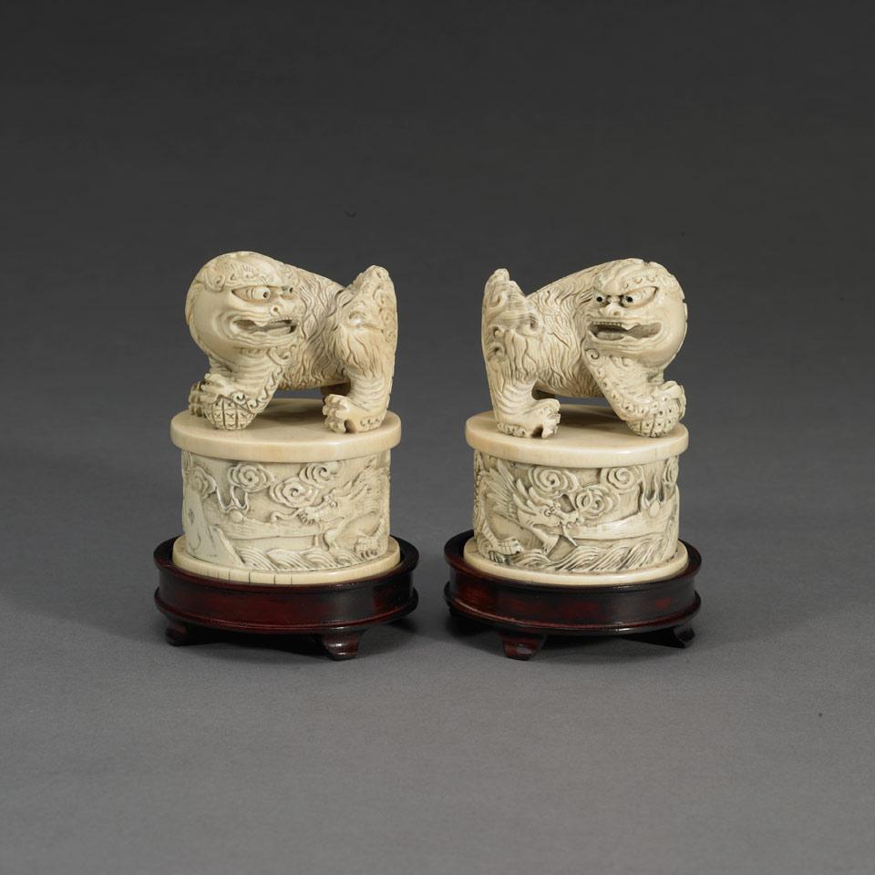 Pair of Ivory Carved Fu-Lion Seals