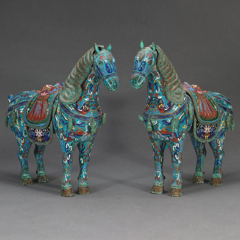Pair of Cloisonné Enamel Horses, First Half 20th Century