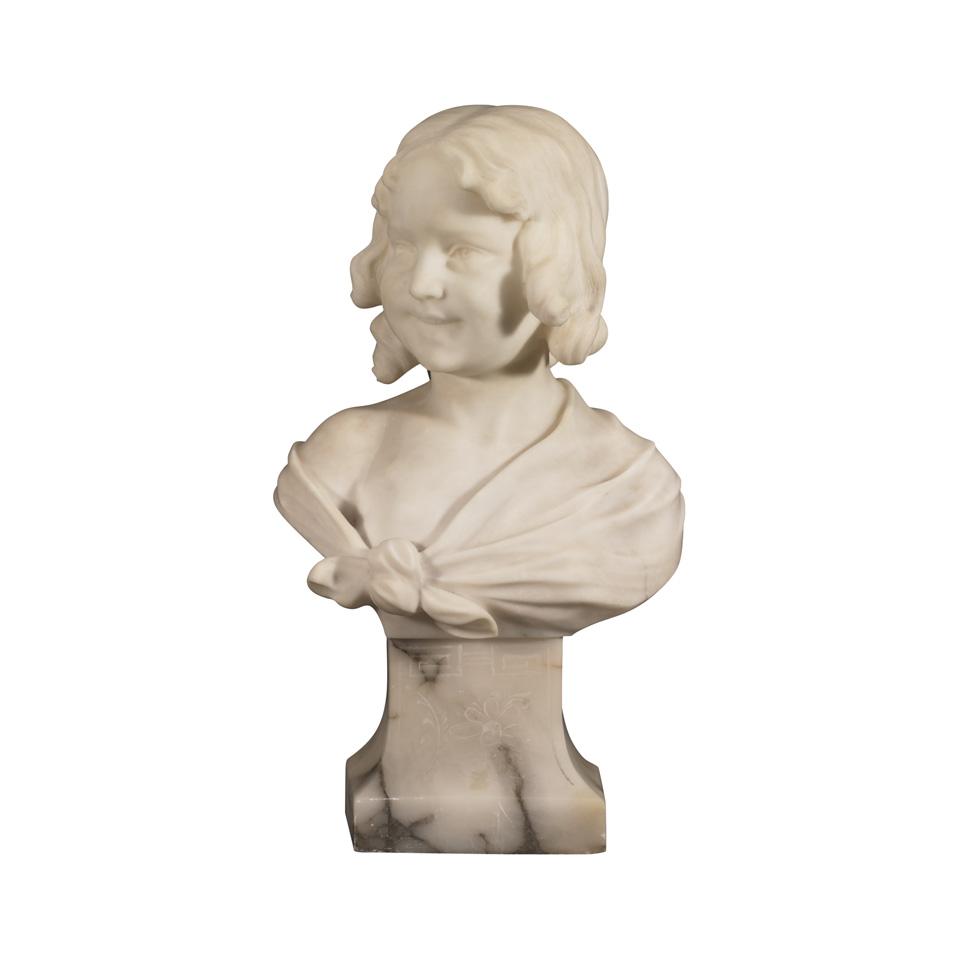 Italian Marble and Alabaster Bust of a Young Girl, c.1890