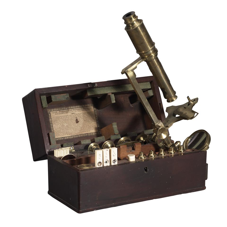 Lacquered Brass and Mahogany Chest Microscope, John Snart, London, early 19th century