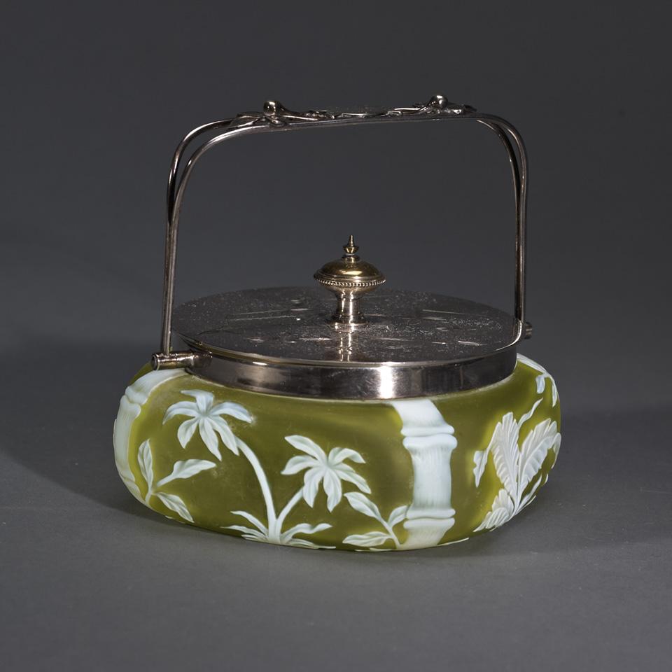English Yellow-Ground Cameo Glass Biscuit Jar, late 19th century