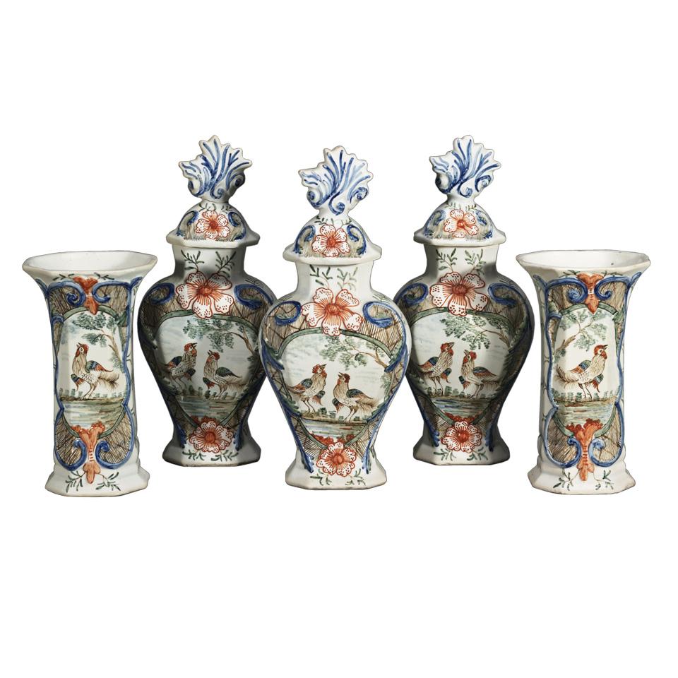 Samson Polychrome ‘Delft’ Garniture of Five Vases, late 19th century