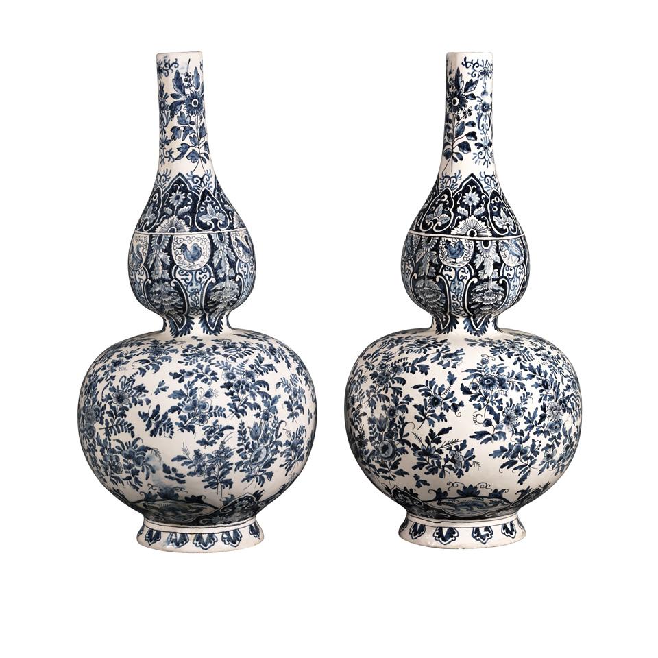 Pair of Delft Double Gourd Shaped Vases, 19th century