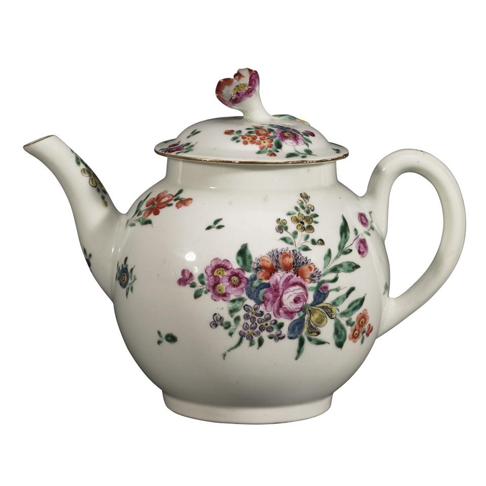 Worcester Flower-Painted Teapot, c.1770