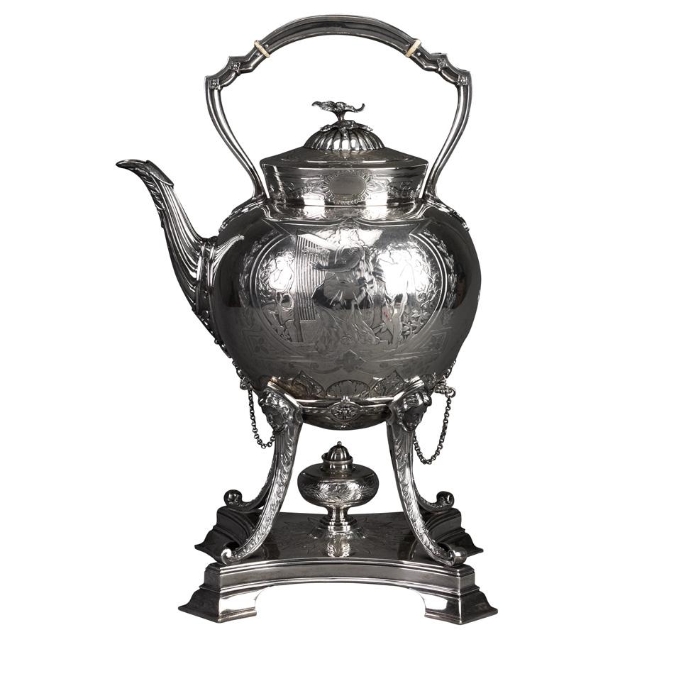 Victorian Silver Kettle on Lampstand, Messrs. Barnard, London, 1875