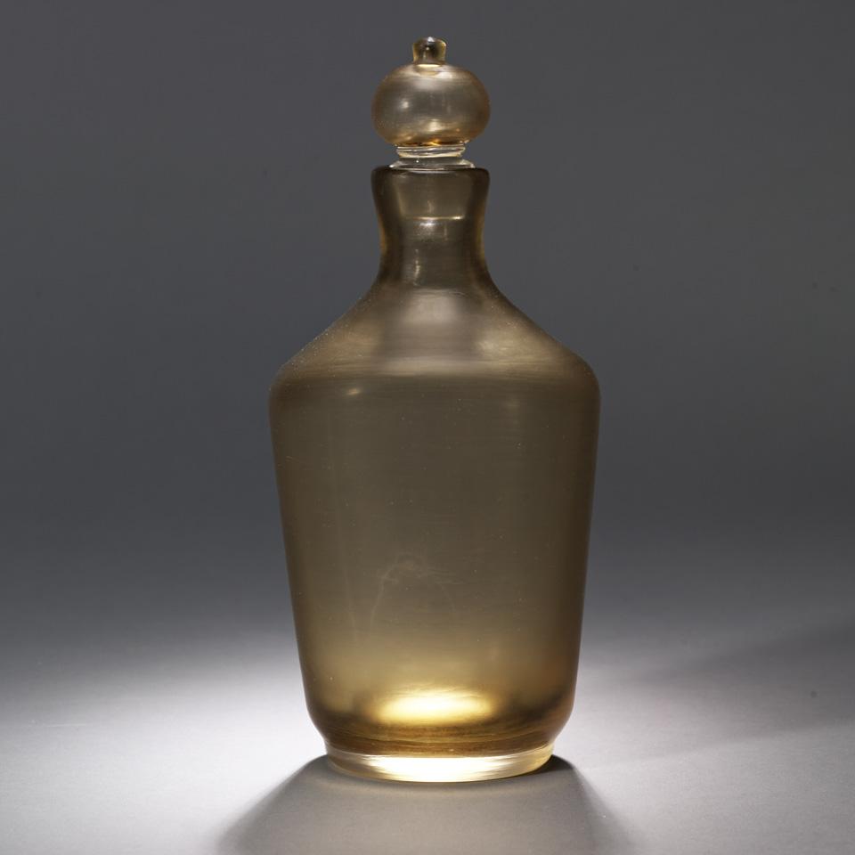 Venini Inciso Pale Amber Glass Decanter with Stopper, Paolo Venini, c.1960