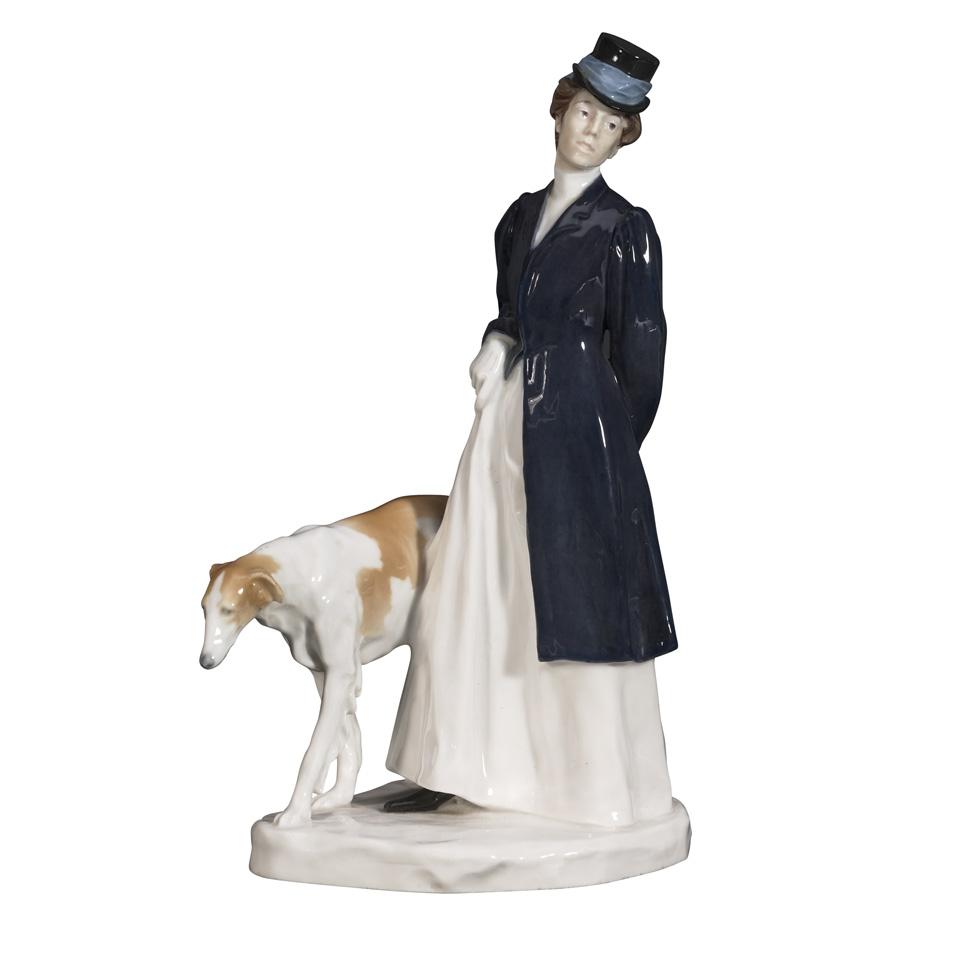 Meissen Figure Group of a Lady Walking a Dog, 20th century