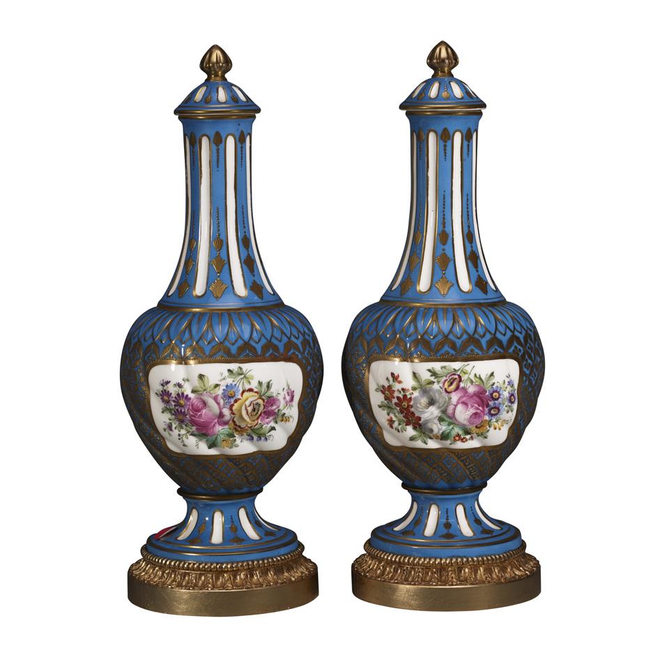 Pair of Ormolu Mounted ‘Sèvres’ Vases and Covers, 20th century