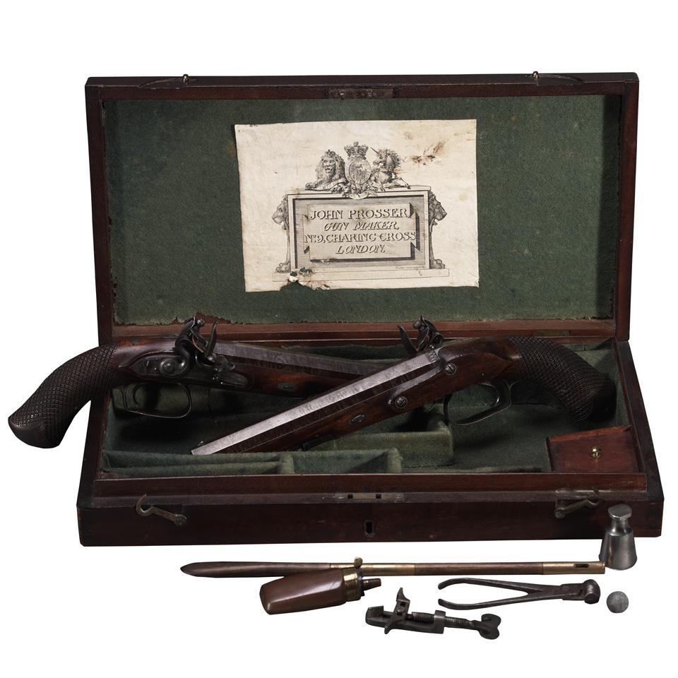 Cased Pair of 18 Bore Officer’s Flintlock Pistols, John Prosser, London, c.1820