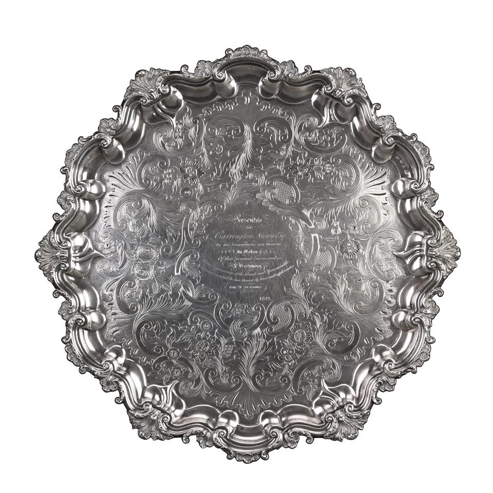 Victorian Silver Large Salver, John Watson, Sheffield, 1844