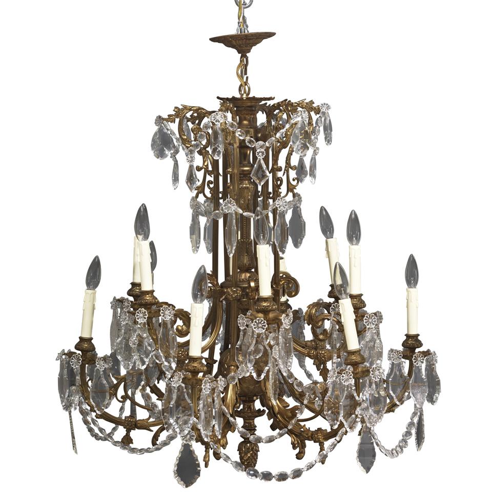 French Ormolu and Cut Glass 12 Light Chandelier, c.1900