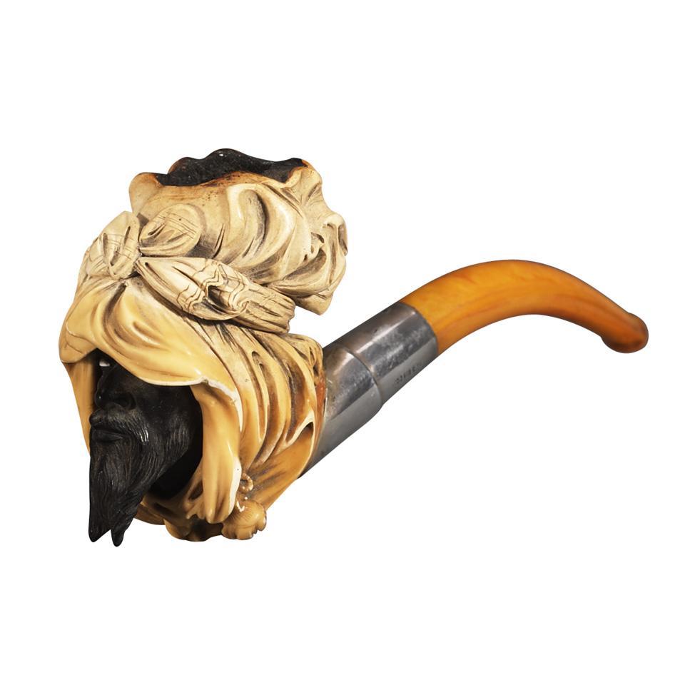 Silver Mounted Meerschaum, Ebony and Amber Pipe, 19th/20th century