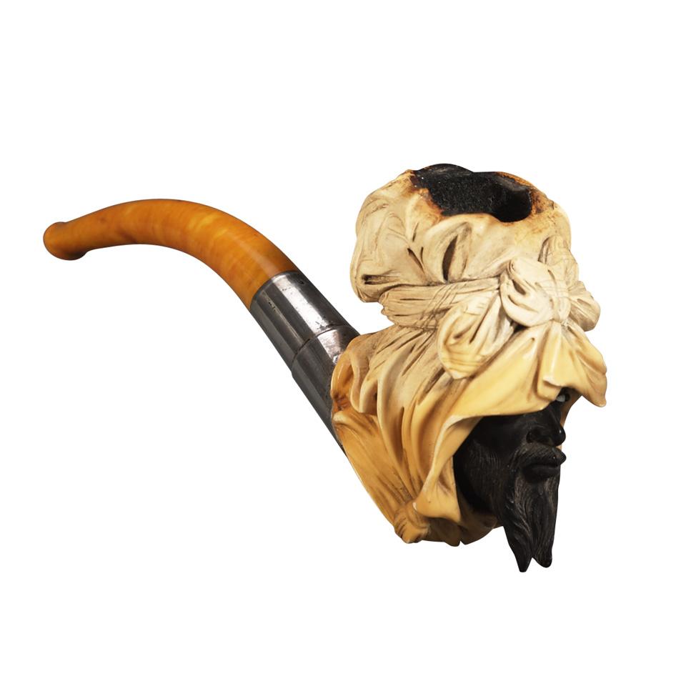 Silver Mounted Meerschaum, Ebony and Amber Pipe, 19th/20th century