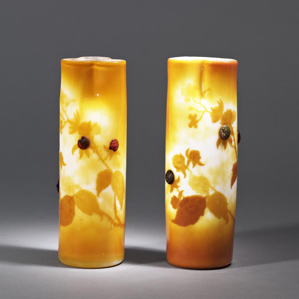 Pair of Gallé Cameo Glass Vases, c.1900