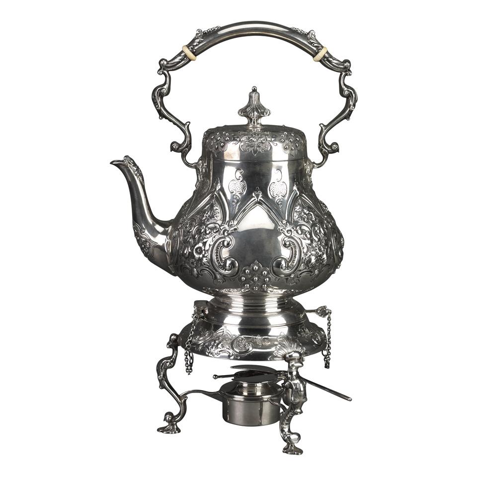 Canadian Silver Kettle on Lampstand, Henry Birks & Sons, Montreal, Que., early 20th century