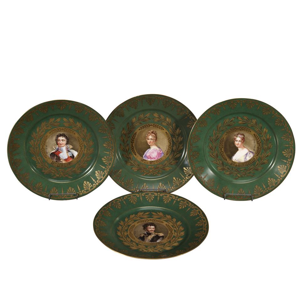 Set of Four ‘Sèvres’ Portrait Plates, late 19th century