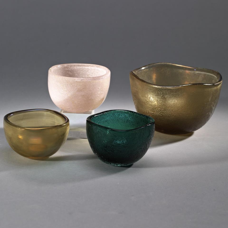 Four Various Venini Coloured Glass  Bowls, mid-20th century