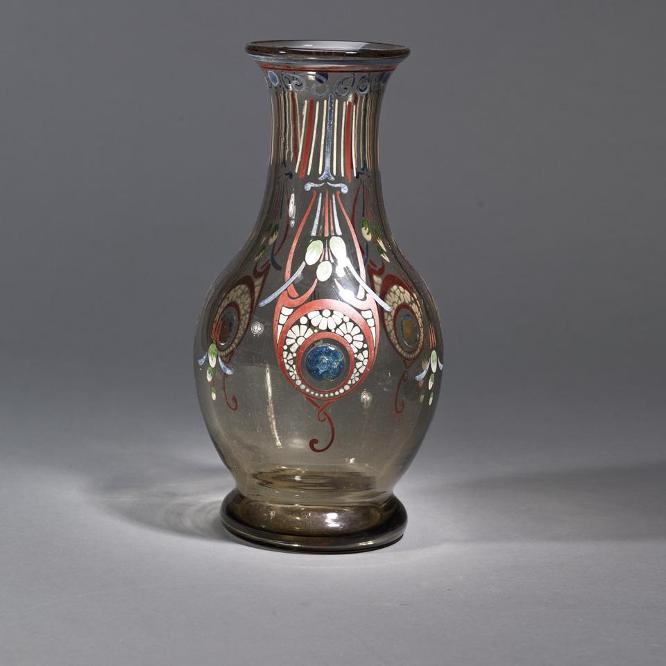 Schneider Enameled Pale Amber Glass Vase, early 20th century