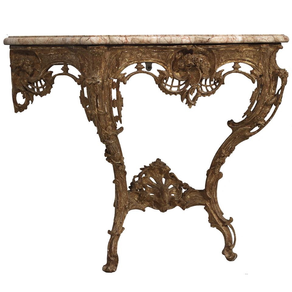 George III Giltwood  and Gesso Serpentine Console Table, c.1765