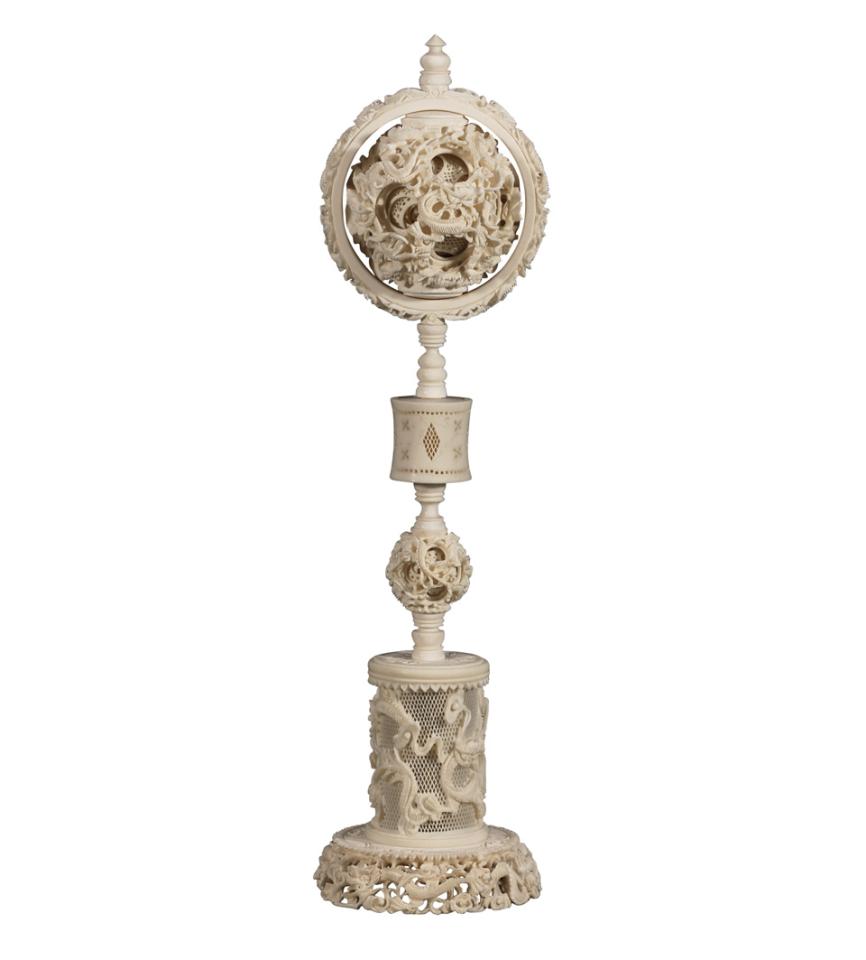 Cantonese Ivory Puzzle Ball, mid 20th century