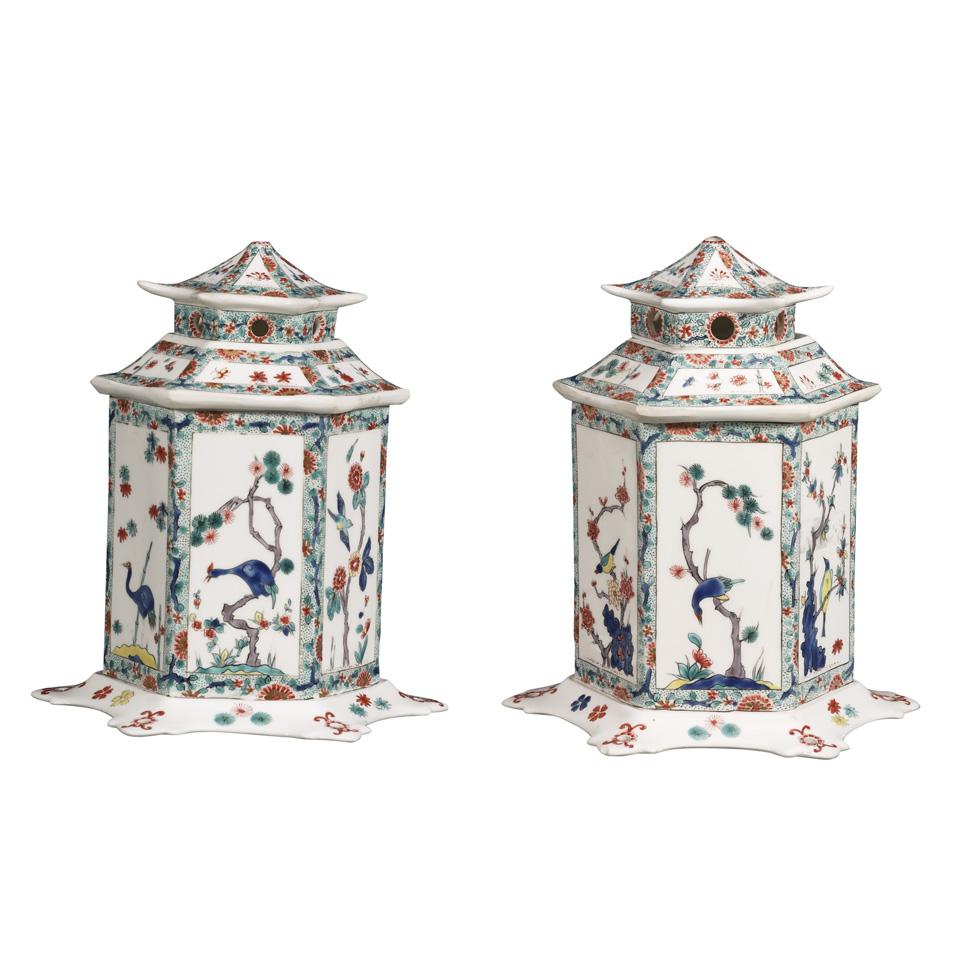 Pair of Continental Porcelain Chinese Lantern Potpourris, probably French, 19th century