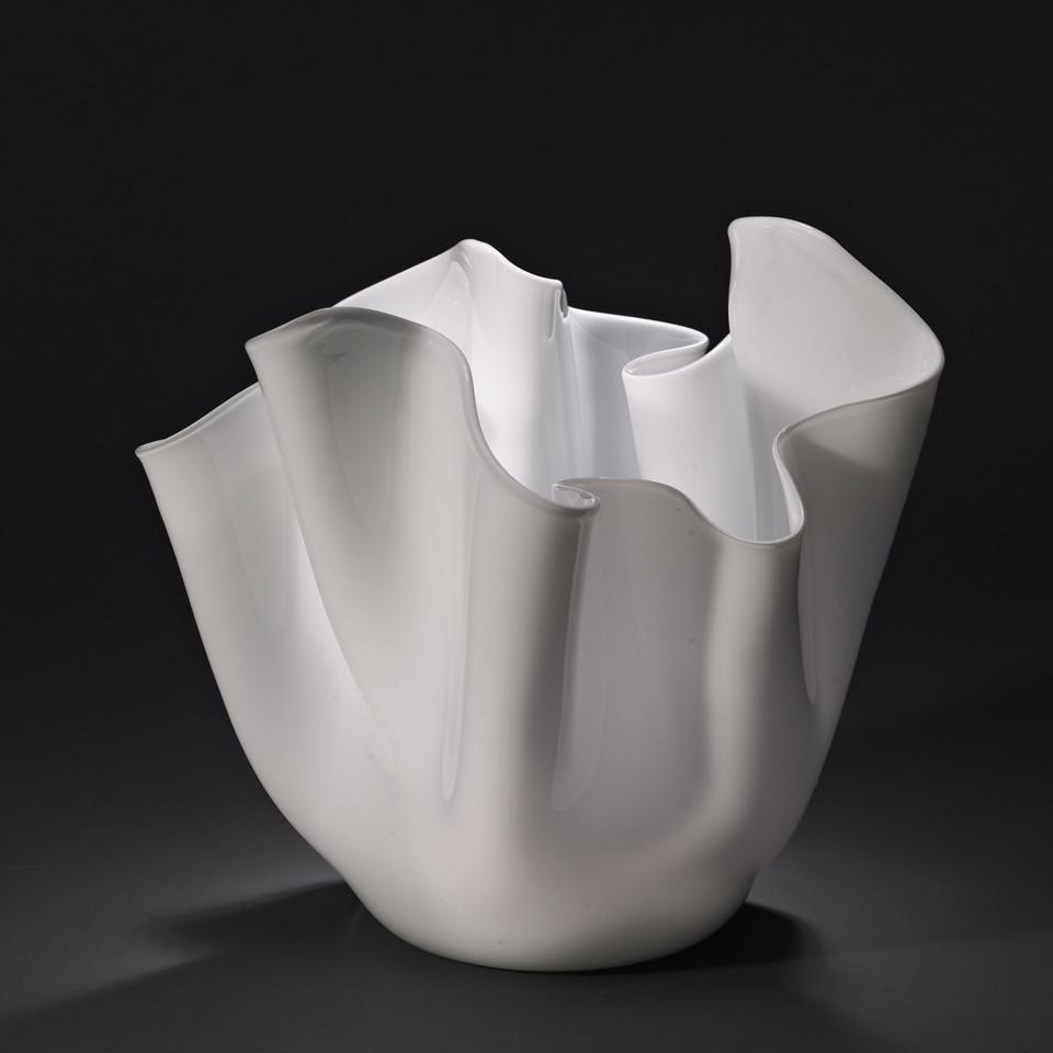 Venini Opaque White Glass Fazzoletto Vase, Fulvio Bianconi, 1950’s  