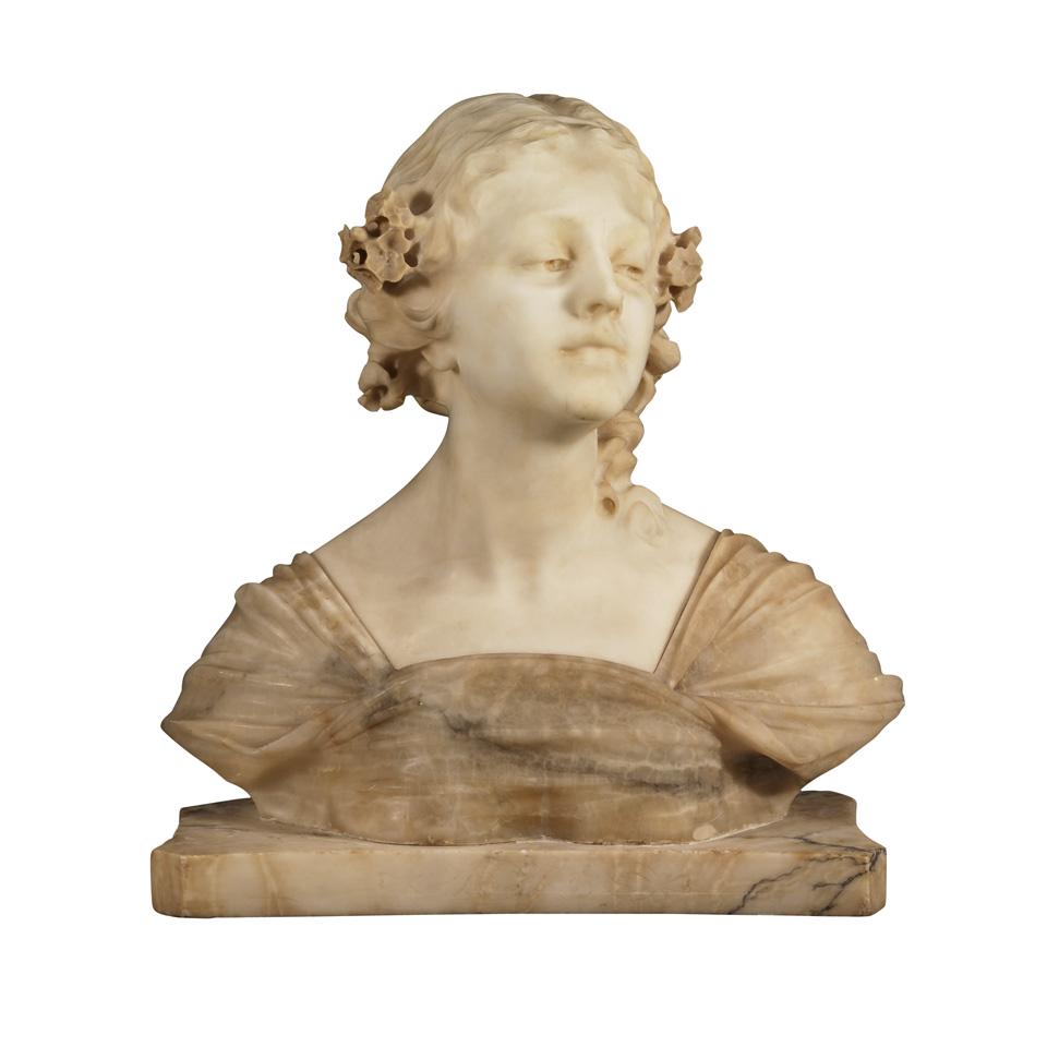 Italian Marble and Alabaster Bust of a Young Woman, c.1890