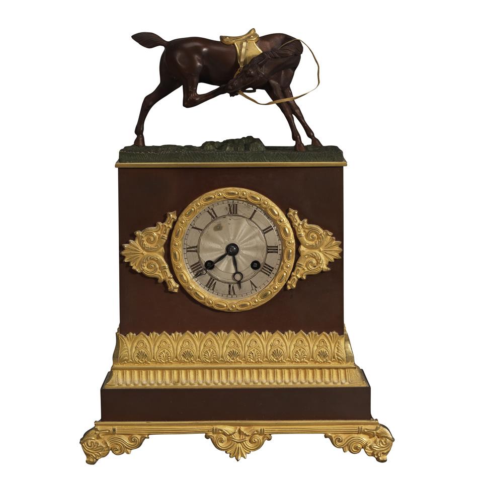 French Empire Style Gilt and Patinated Bronze Mantel Clock